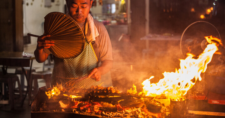 Satay is an example of charred food that is very popular in Singapore