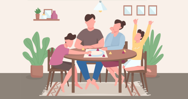 family playing board games together