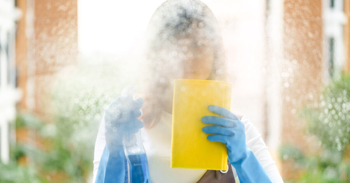 Domestic helper behind a foggy screen