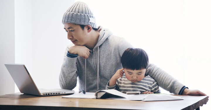 Father and son at home