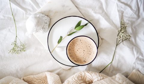 Breakfast and coffee in bed