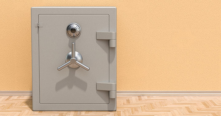 Safe box with combination lock on the floor in the room representing safe financial solutions during recession