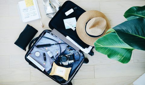 Travel picture with luggage and hat