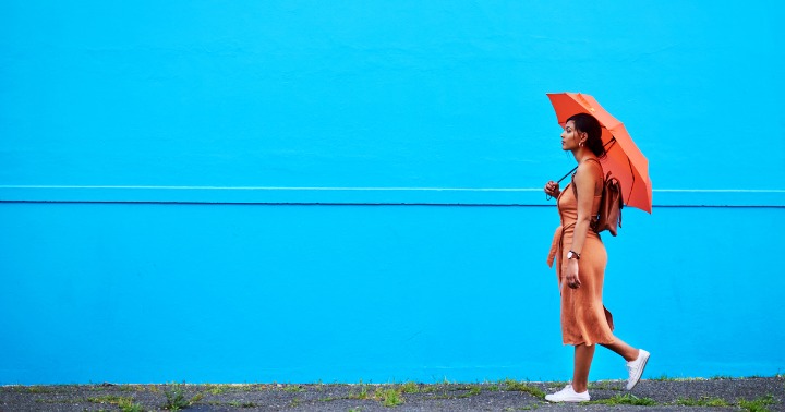 fashionable girl holding umbrella